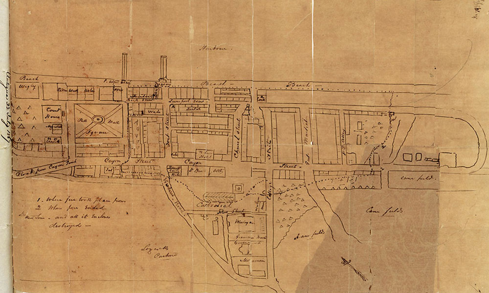 Fire of Basseterre St. Kitts - 1867 (Map showing extent of fire)